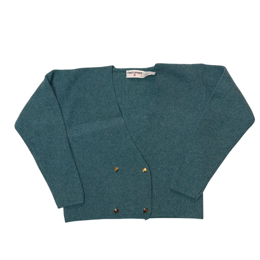 Crazy Horse II Vintage Lambswool Teal‎ Double Breasted Cardigan Gold Buttons M